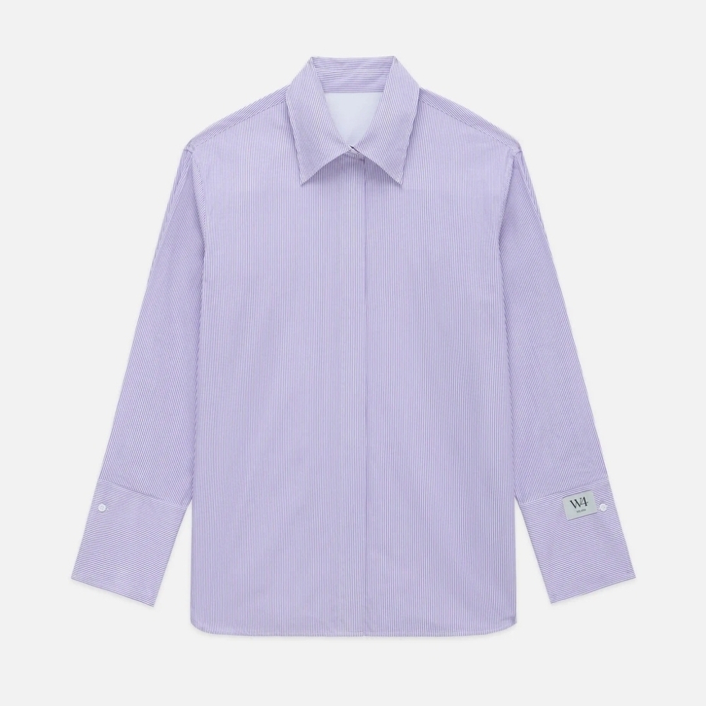 WE-AR4 Womens Lavendar & White Striped Business Button Down Size M NWT